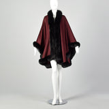 OSFM Alaskan Burgundy Cashmere Black Fox Fur Trim Wrap