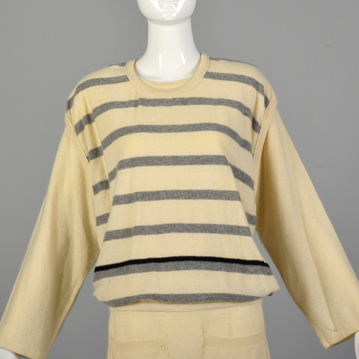 Medium Sonia Rykiel 1980s Cream Striped Tunic Sweater