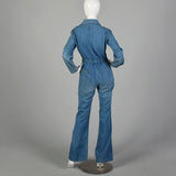 Small 1970s Denim Jumpsuit Long Sleeve Bell Bottoms