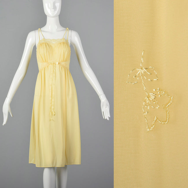 1950s Yellow Nightgown with Tie Back Waist
