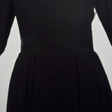 Small 1950s Black Velvet Cocktail Dress Winter Holiday Long Sleeve Timeless LBD