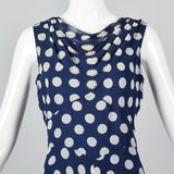 1970s Navy Dress with White Polka Dots