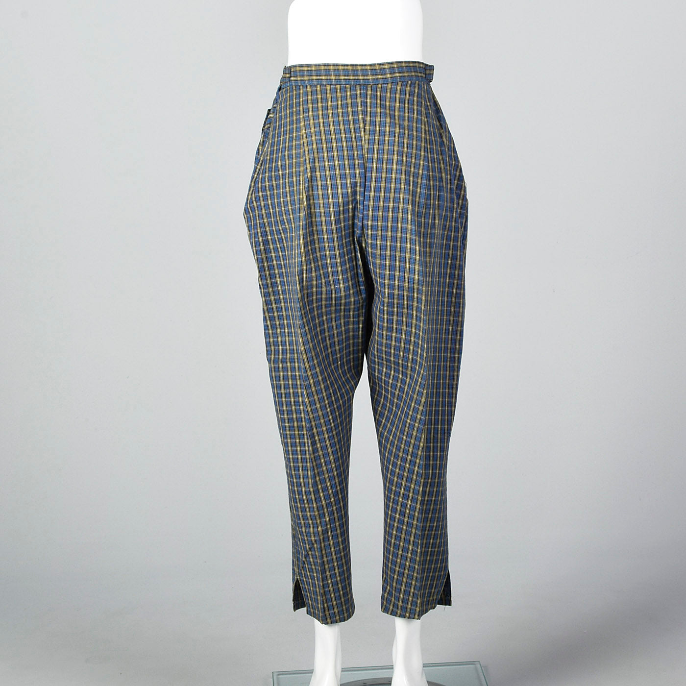 1950s Blue Plaid Cigarette Pants