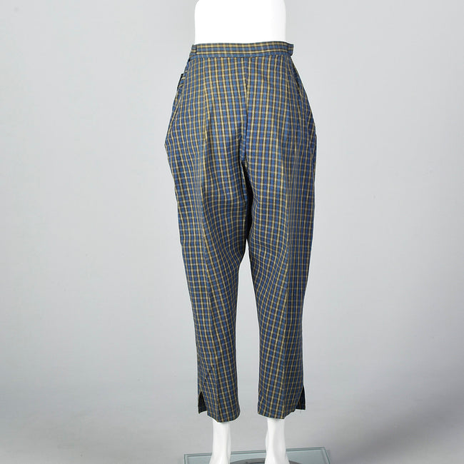 1950s Blue Plaid Cigarette Pants