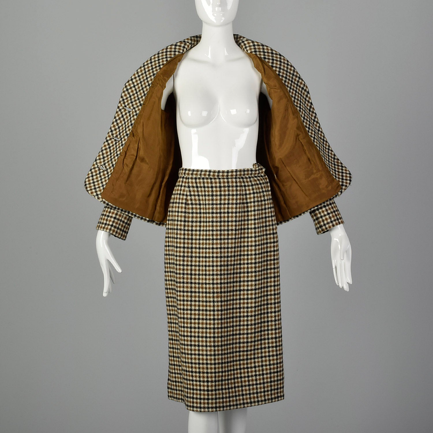 XXS 1960s Brown Skirt Suit