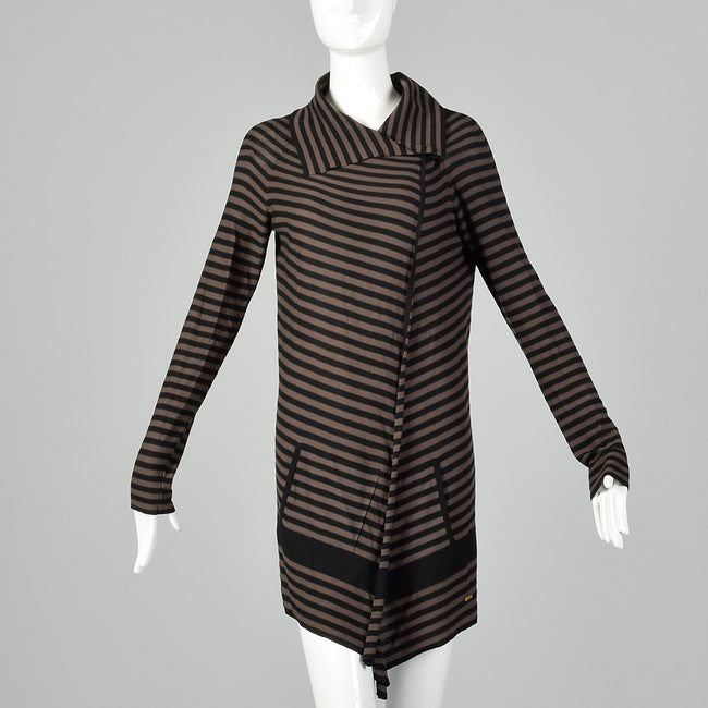 XS 1990s Black Brown Striped Cardigan Sweater