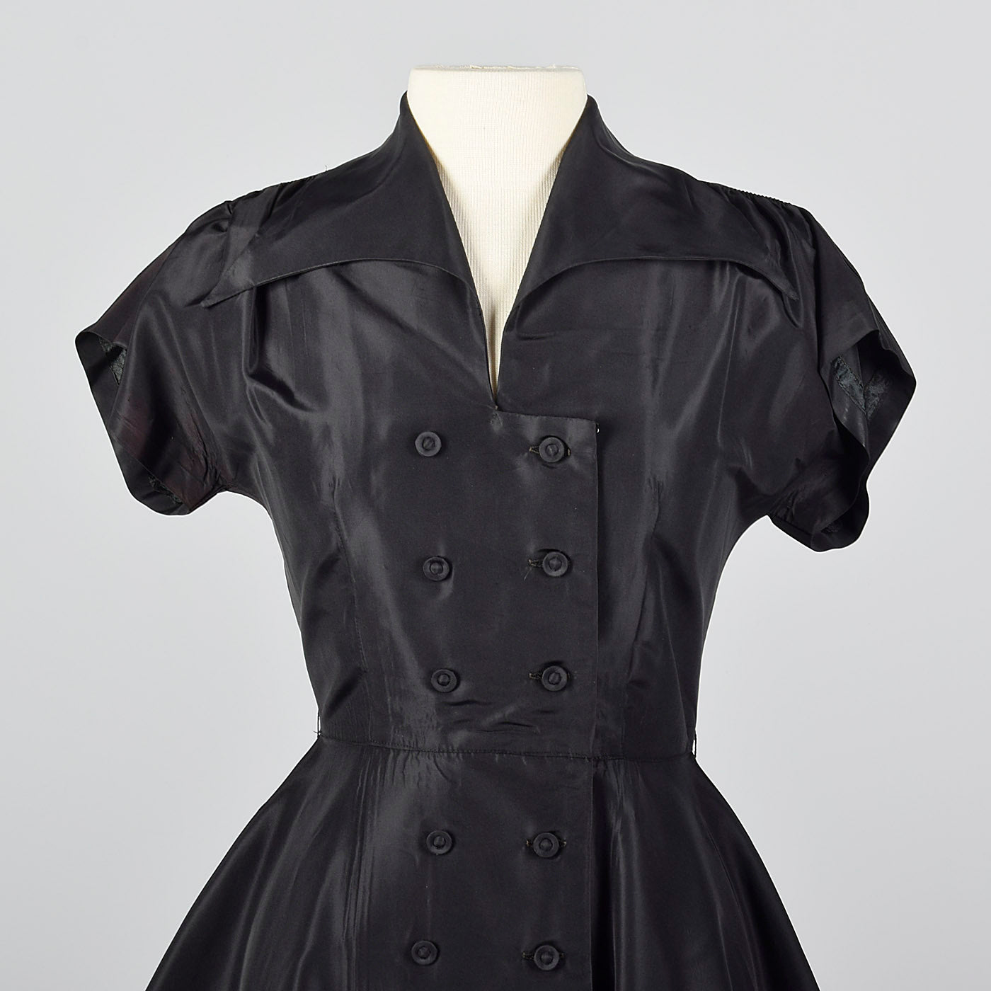 1950s Black Taffeta Fit and Flare Top