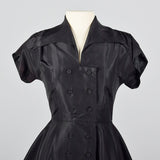 1950s Black Taffeta Fit and Flare Top