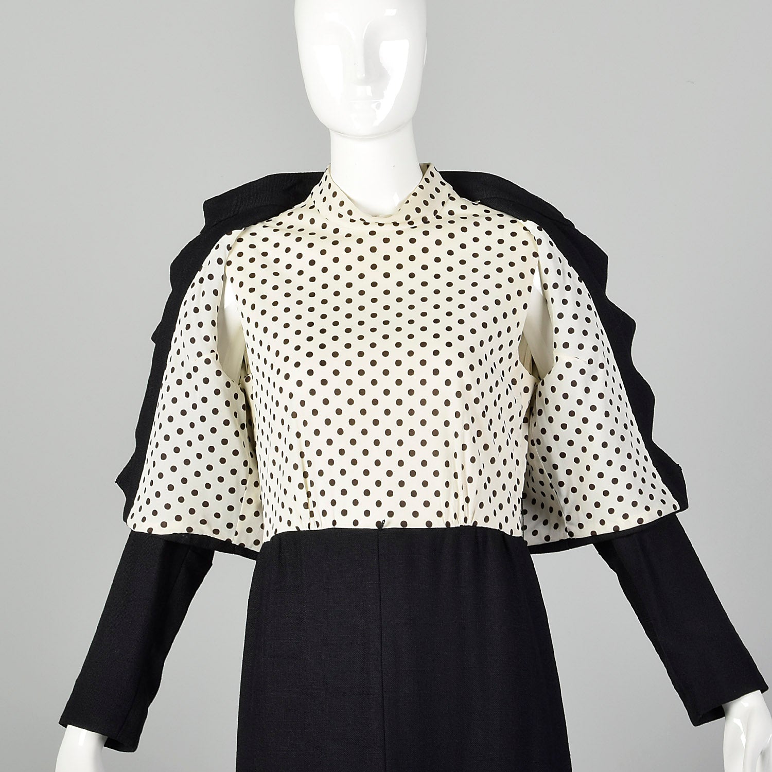 Large 1960s Black and White Polka Dot Dress Set