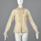 1970s Lace Blouse with Tuxedo Ruffle Front