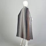 OSFM 1970s Tweed Color Block Cape Attached Scarf Wool Stripe Multi Color Wrap