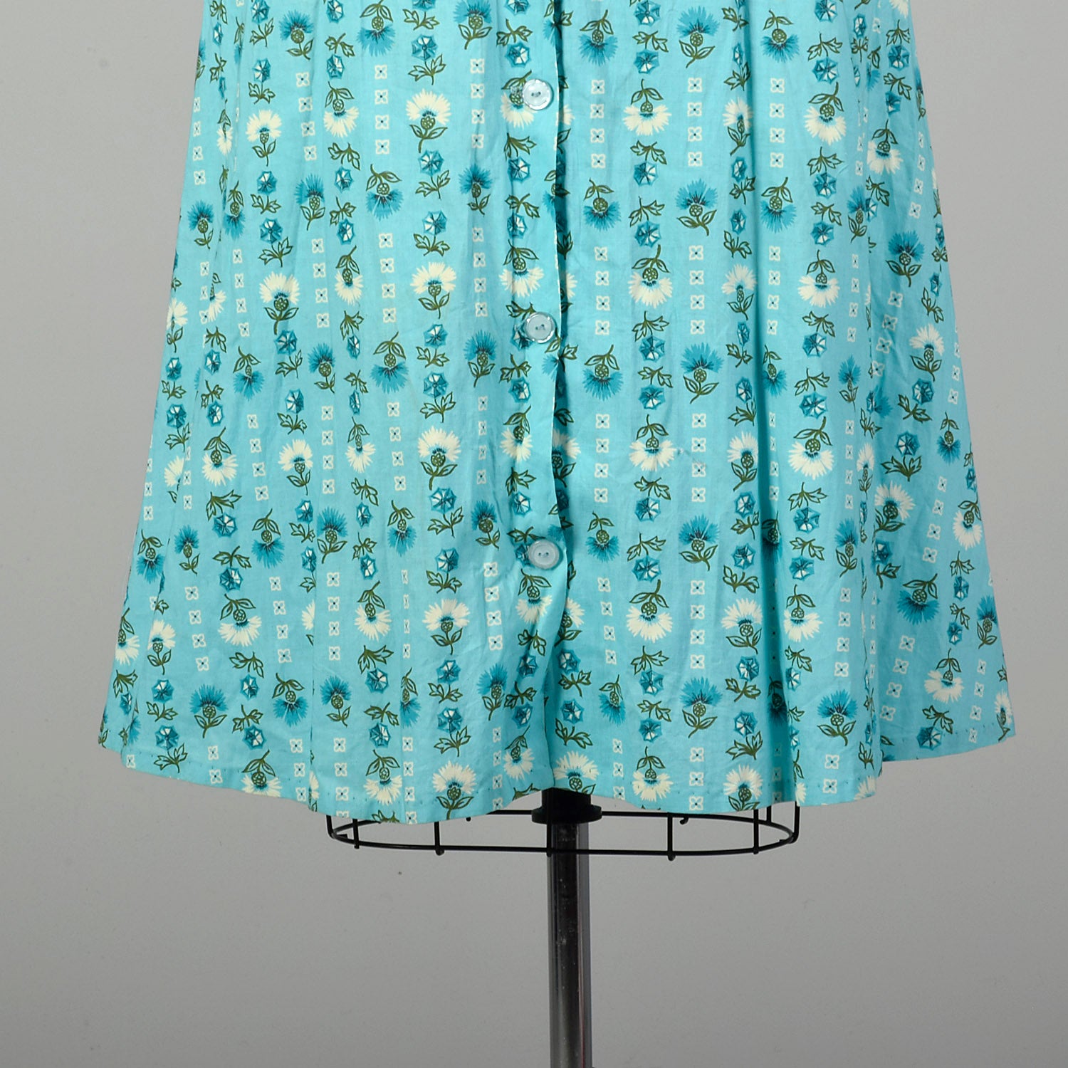 3XL 1950s Day Dress Blue Cotton Summer Novelty Print Volup Short Sleeve Casual