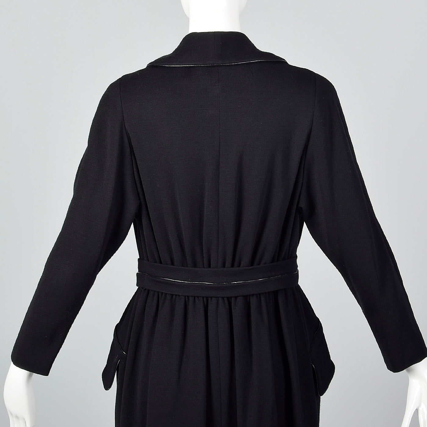 1950s Black Knit Trench Coat with Red Lining