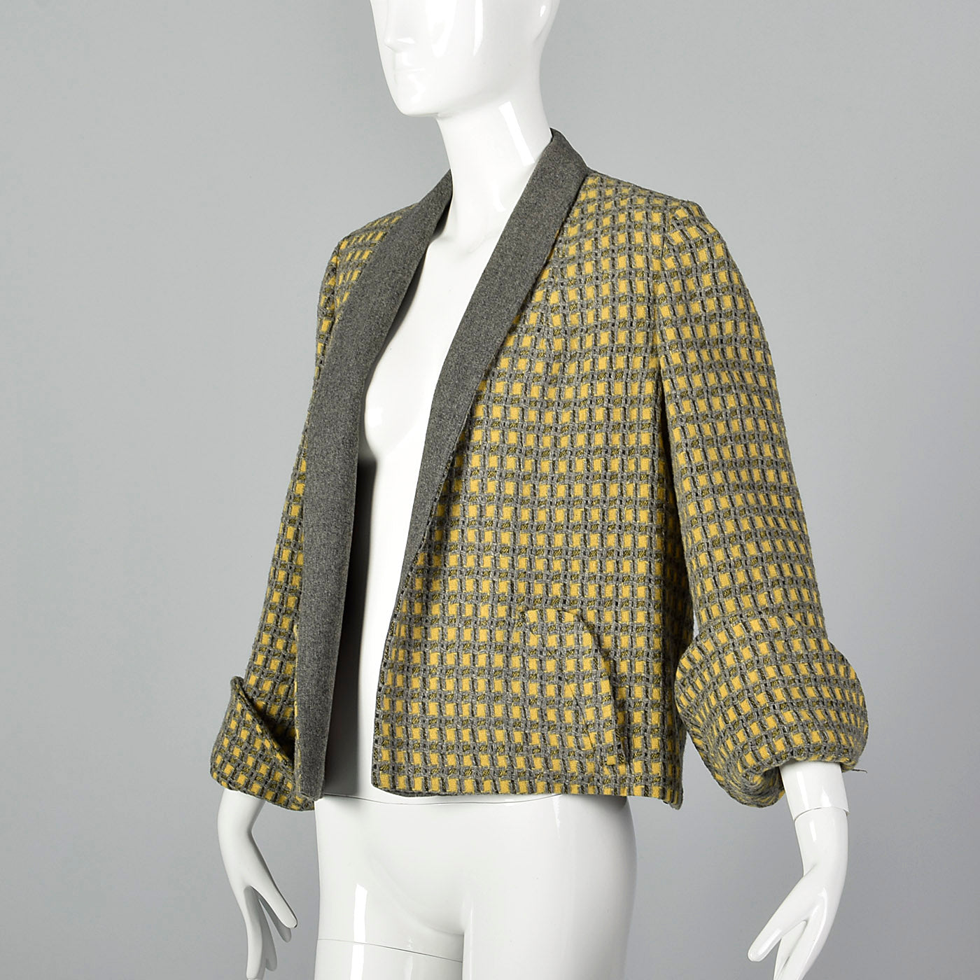 1940s Yellow and Gray Tweed Swing Jacket
