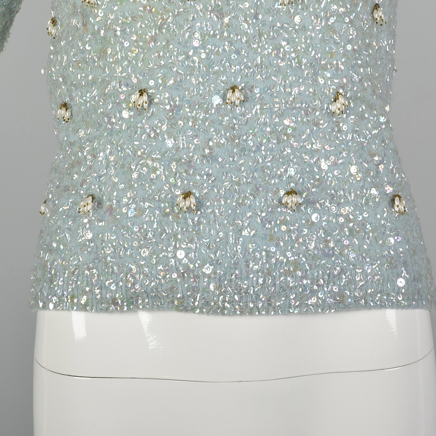 XS 1960s Fully Beaded and Sequined Blue Sweater