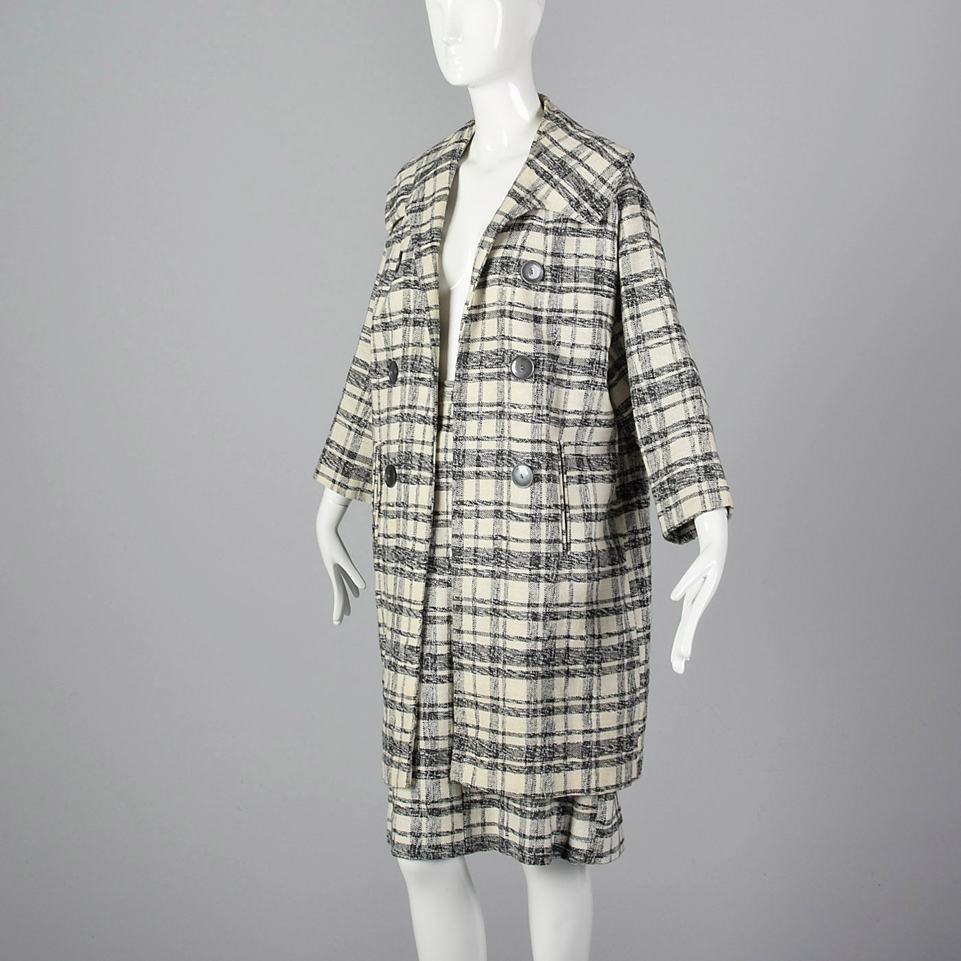 1960s Plaid Clutch Coat with Matching Skirt