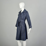 Small 1970s Denim Trench Coat  Double Breasted Knee Length Jean Jacket