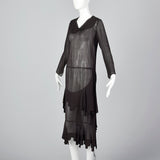 1920s Sheer Black Dress with Layered Skirt