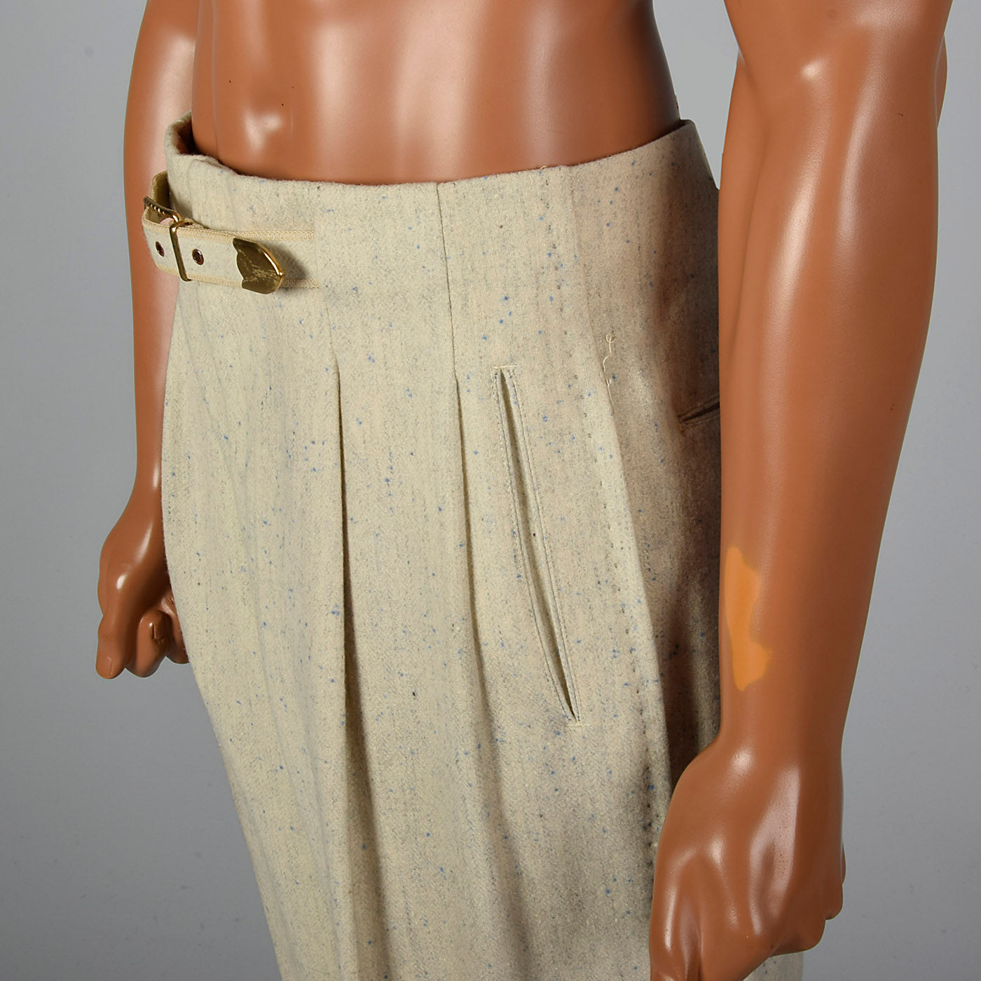 1950s Mens Hollywood Waist Wool Pants with Blue Flecks