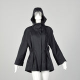 Large Lightweight Black Raincoat Hood Drawstring Waist