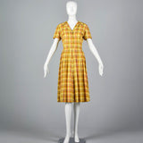 1950s Yellow Plaid Cotton Day Dress