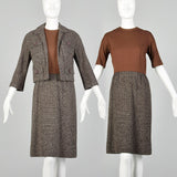 Small Brown Knit and Tweed 1960s Dress Set