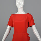 1990s Carolina Herrera Red Silk Dress with Wrap Skirt