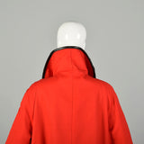 Large 1960s Coat Mod Red Canvas Faux Fur Lined Lightweight Winter Overcoat