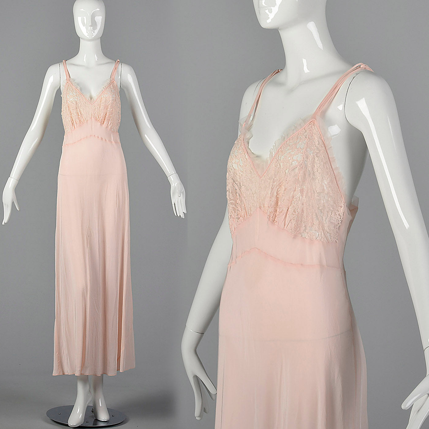 1940s Pink Rayon Nightgown with Lace Detail