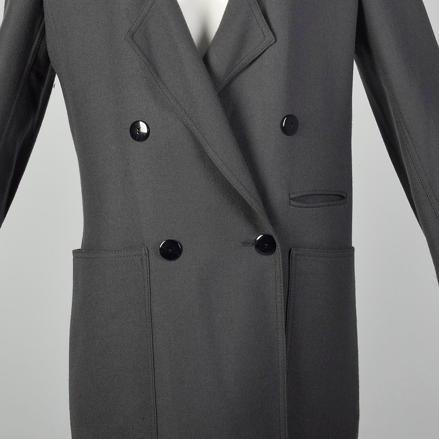 Medium Louis Feraud 1980s Double Breasted Gray Coat