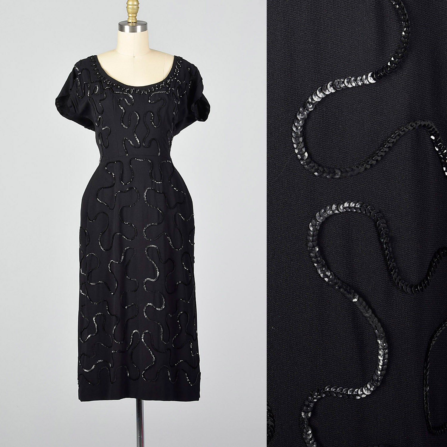 Medium 1950s Sequined Little Black Dress