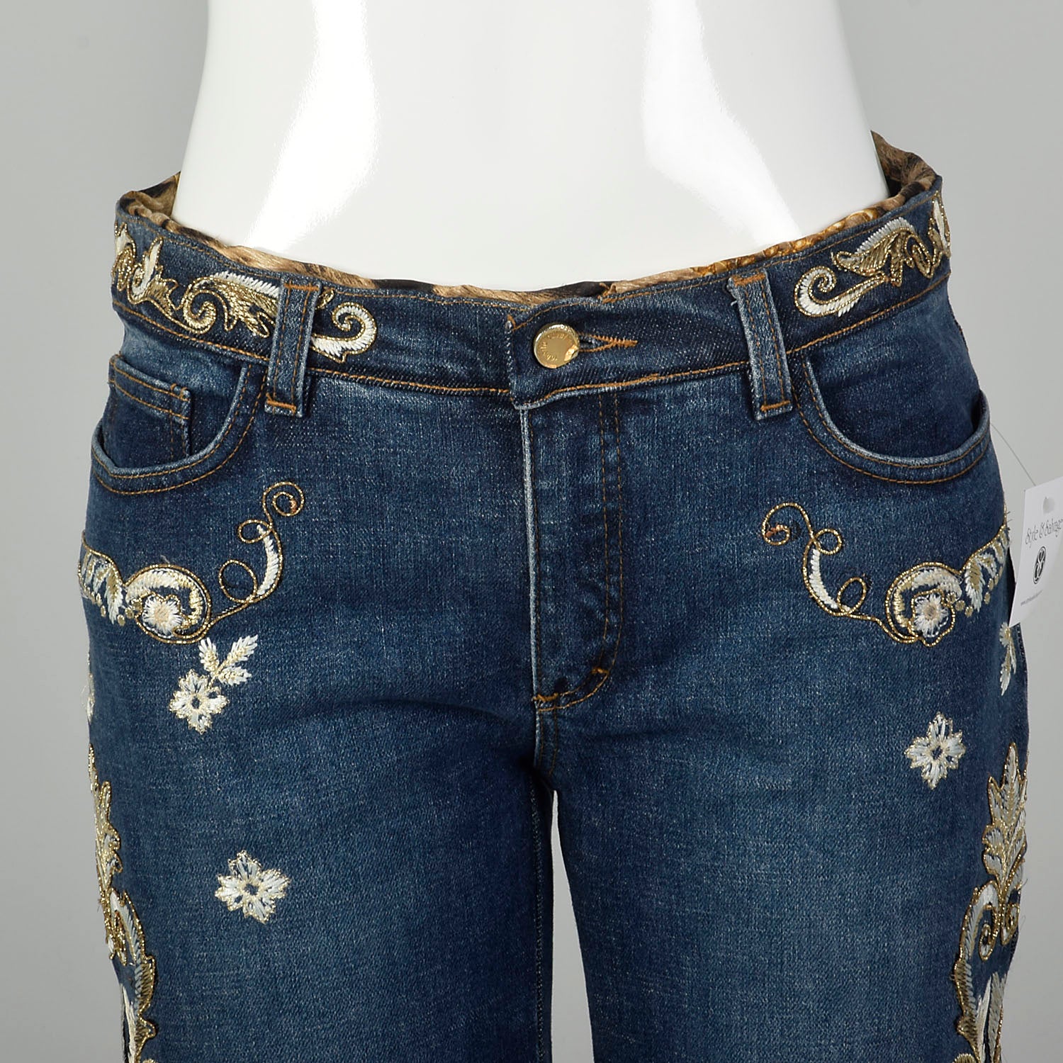 Small Roberto Cavalli Jeans Embroidered Denim Gold