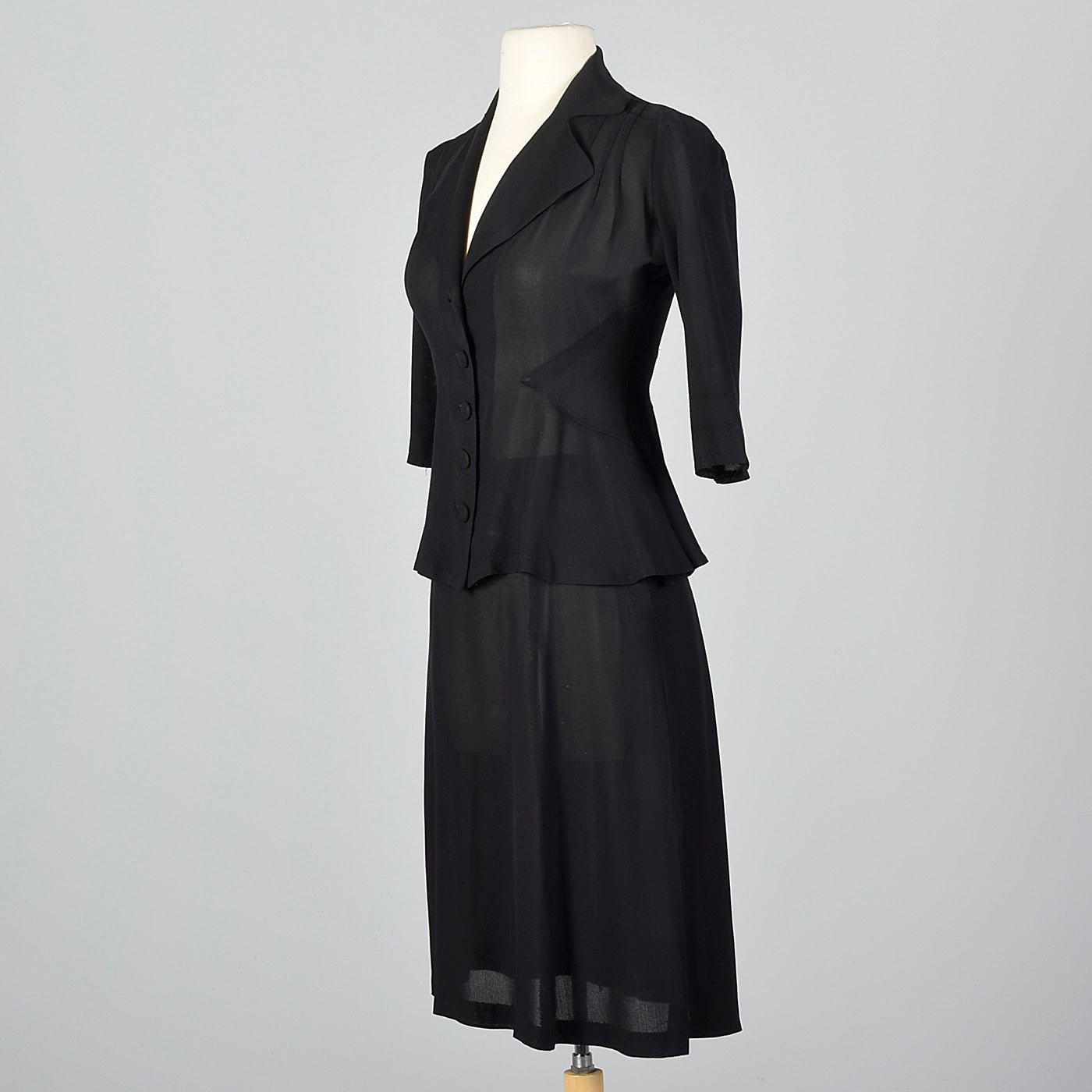 1940s Sheer Black Skirt Suit