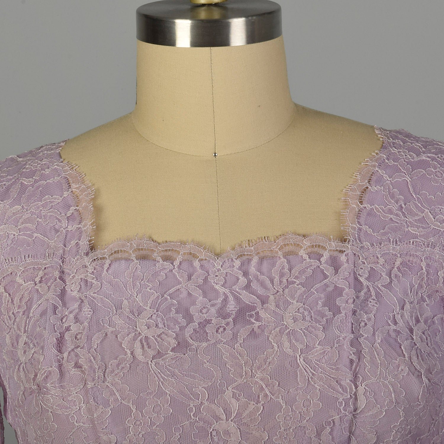 XL 1950s Set Lavender Lace Cocktail Party Peplum Waist Wiggle Dress