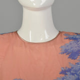 Small 1980s Hanae Mori Dress Blue Woodland Print Lightweight Silk