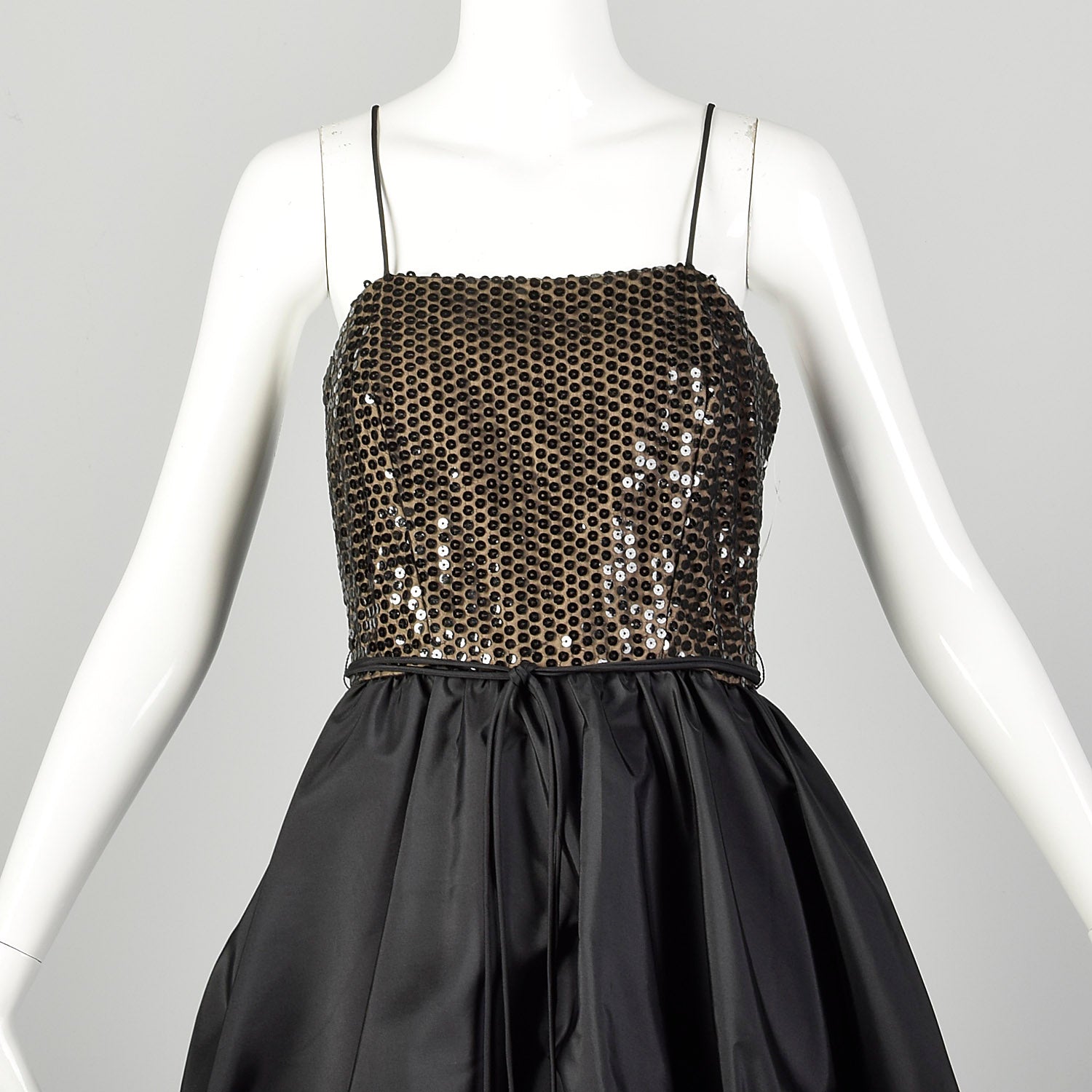 Small 1980s Little Black Dress Bubble Hem Taffeta Party Prom LBD Sleeveless