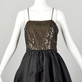 Small 1980s Little Black Dress Bubble Hem Taffeta Party Prom LBD Sleeveless