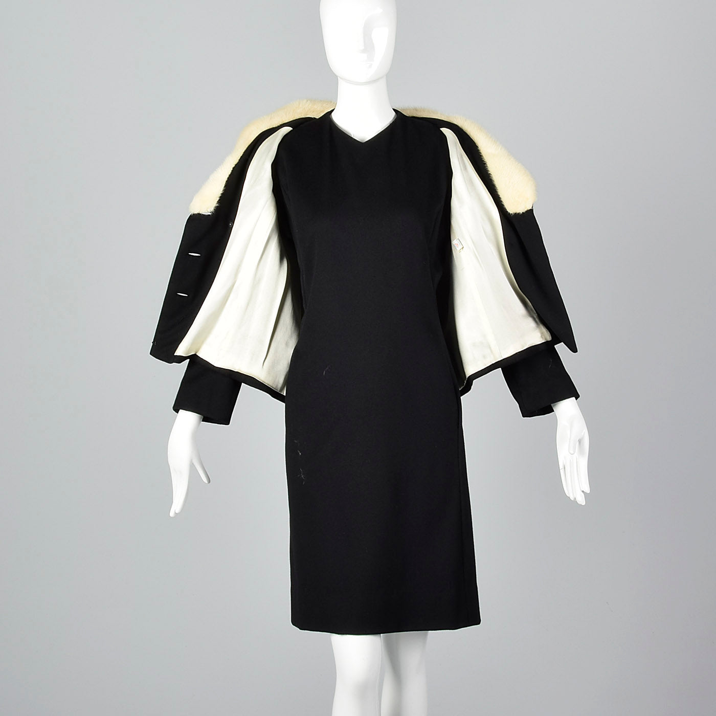 1960s Wool Shift Dress with Mink Fur Lapel Jacket