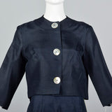 1960s Navy Blue Silk Skirt Suit with Mother of Pearl Buttons