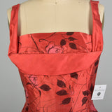 XS 1950s AS IS Red Fit & Flare Novelty Rose Print Shelf Bust Cocktail Dress