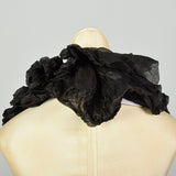 OSFM 1880s Victorian Black Chiffon Neck Ruffle Scarf Lappet Collar Ruff