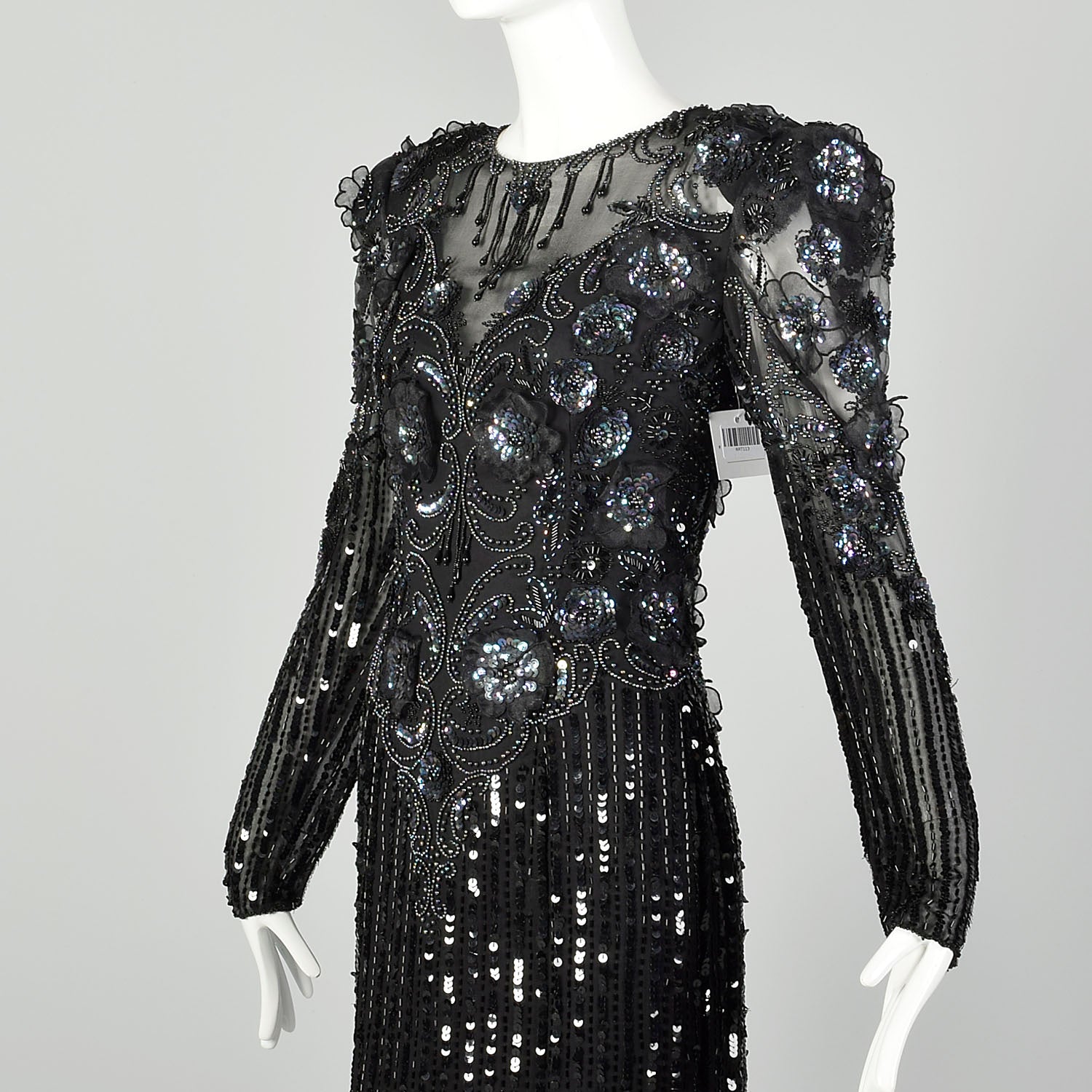 Medium Bellissima Dress 1980s Silk Beaded Sheer Formal Black Sequin Ke Style & Salvage Medium Bellissima Dress 1980s Silk Beaded Sheer Formal Black Sequin Ke Style & Salvage