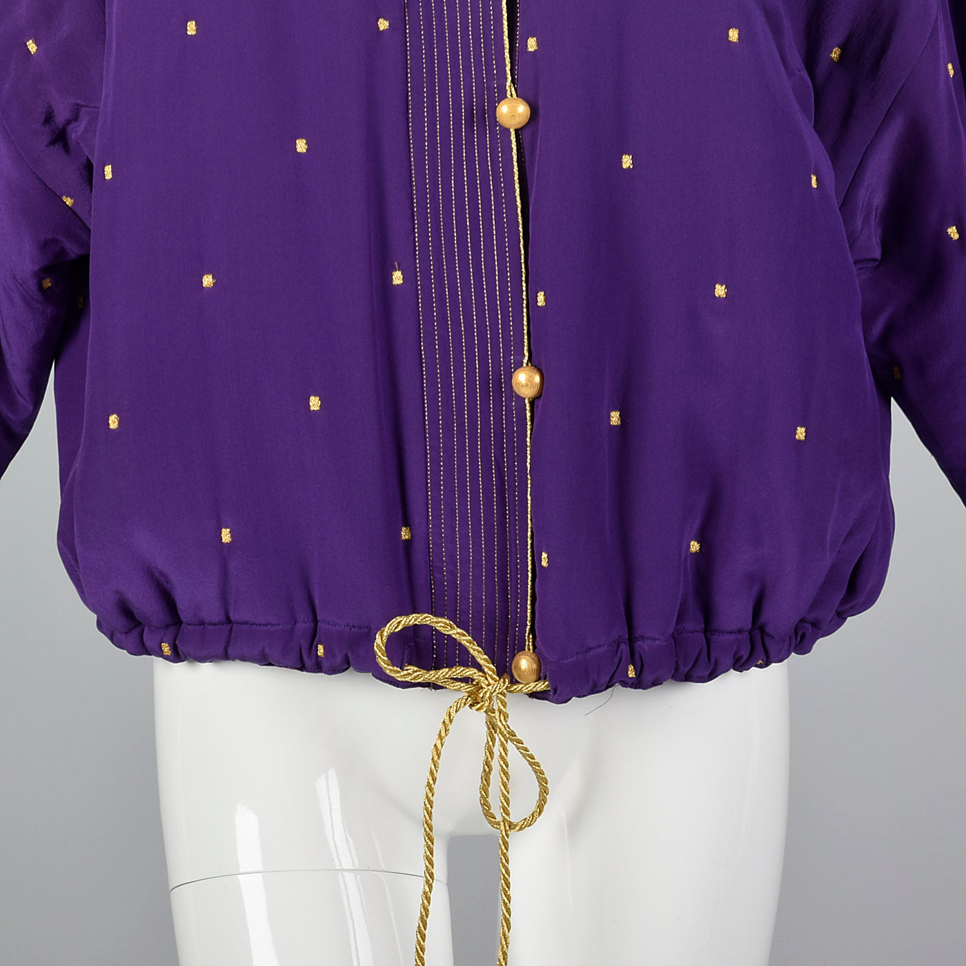 1990s Ellen Tracy Purple Silk Jacket with Metallic Gold Details