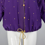 1990s Ellen Tracy Purple Silk Jacket with Metallic Gold Details
