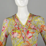 XXS 1960s Emilio Pucci Dress Long Sleeve Signature Print Silk Rayon Jersey