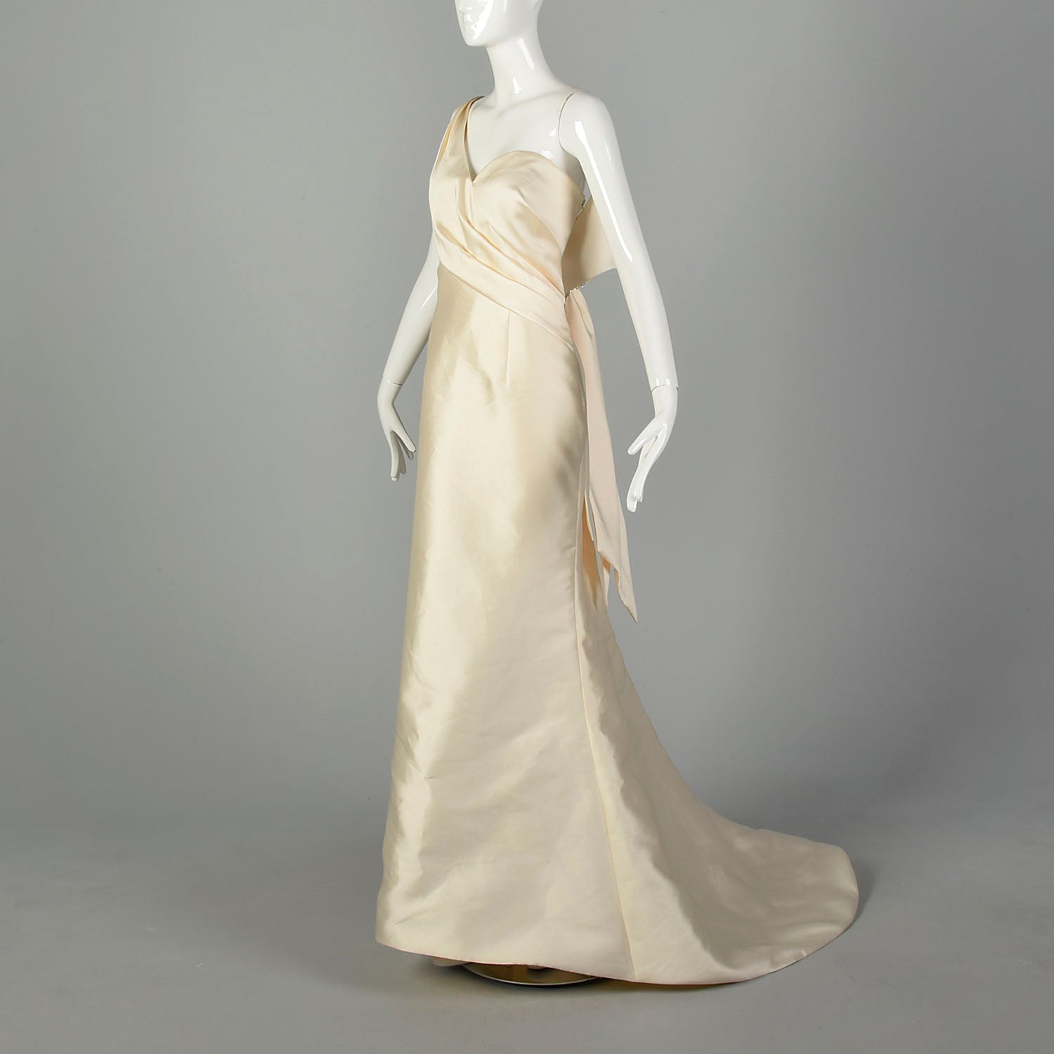 Large Eleni Elias Wedding Gown Sleeveless Asymmetric Rhinestone Embellishment Minimalist Bridal Dress