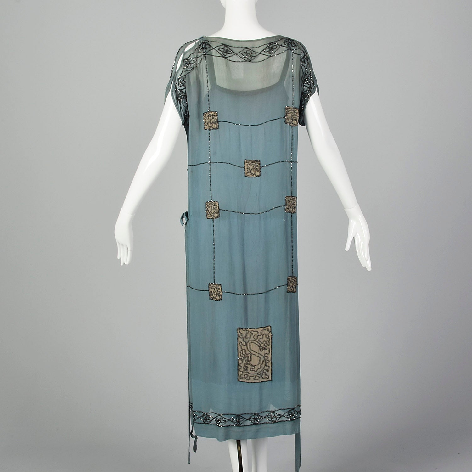 Small 1920s Blue Silk Beaded Dress