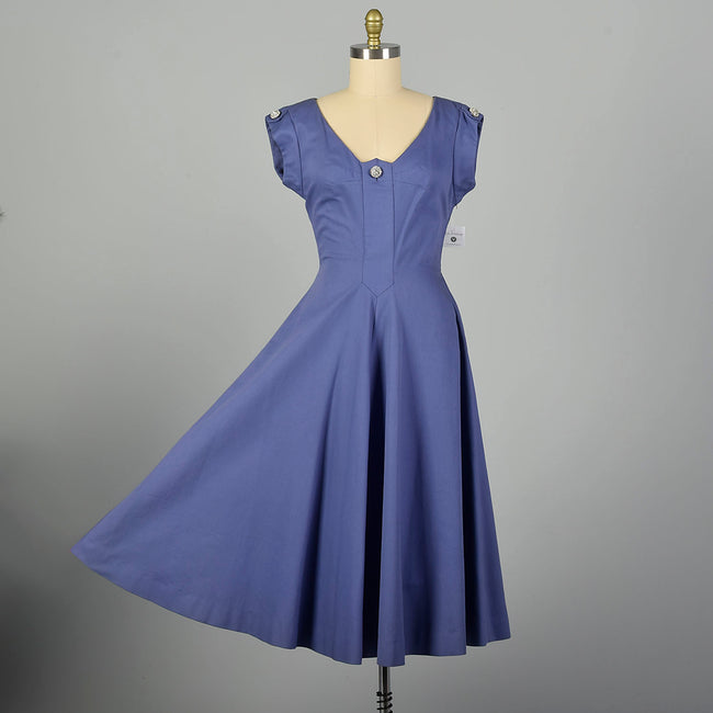 1950s Pauline Trigere Fit and Flare Blue Summer Dress