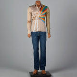 1970s Nik Nik Silky Baseball and Rainbow Print Disco Shirt