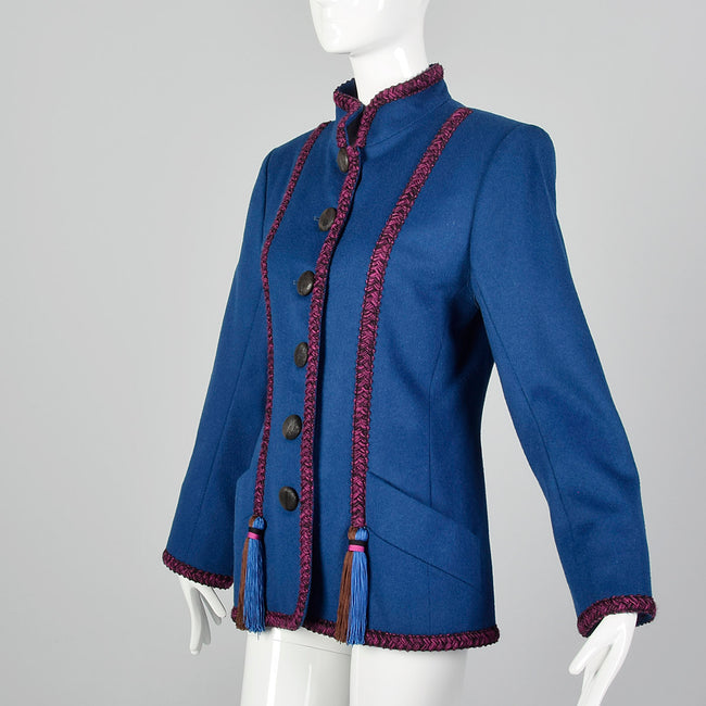 1980s Yves Saint Laurent Rive Gauche Blue Wool Jacket
